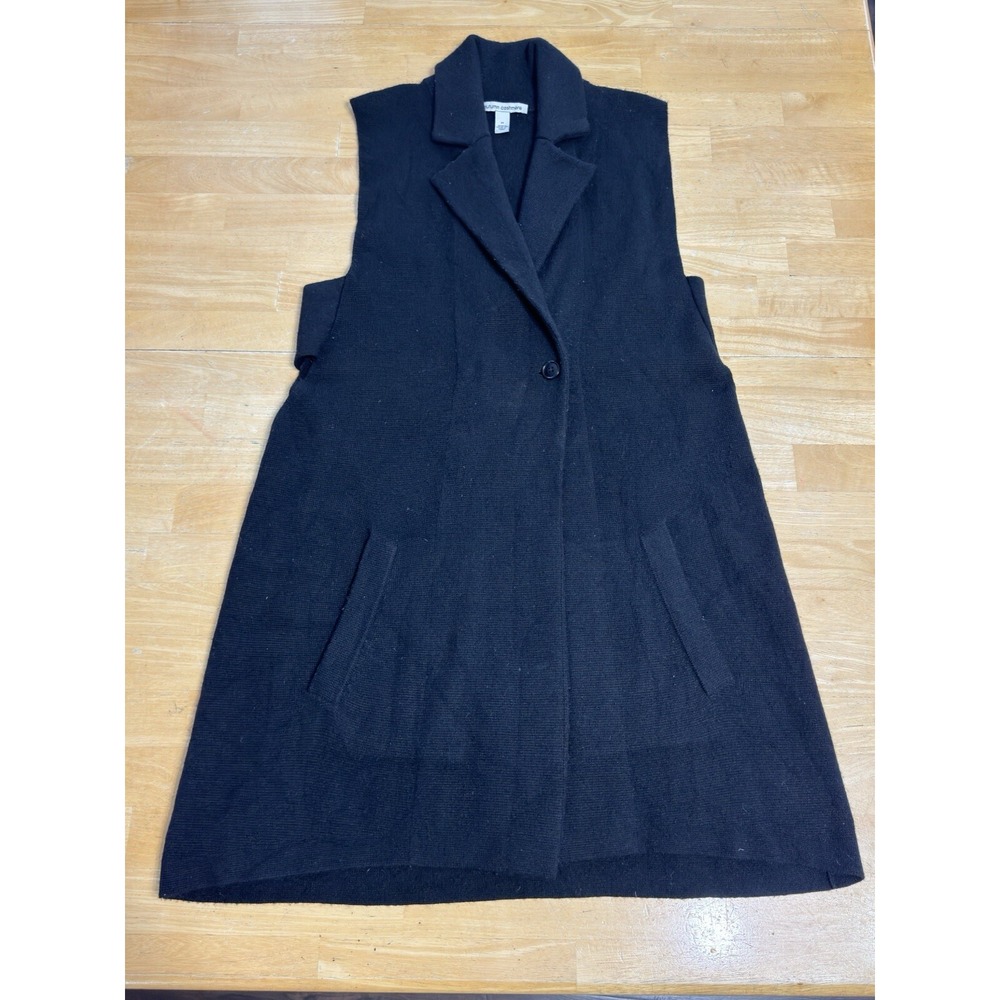 Autumn Cashmere Women's Cardigan Sleeveless Long Vest Cashmere Wool Black Sz M